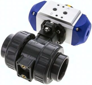 Pneum. PVC-Kugelhahn, 40mm, doppeltwirkend, Klebemuffe, EPDM-Dichtung