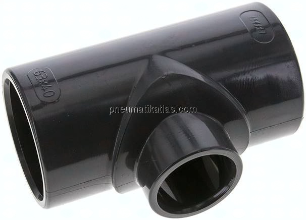 Klebemuffen-T-Stück, reduziert, PVC-U, 63x40x63mm