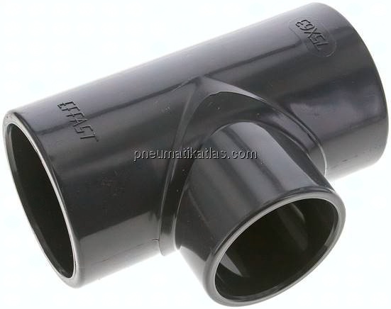 Klebemuffen-T-Stück, reduziert, PVC-U, 75x63x75mm
