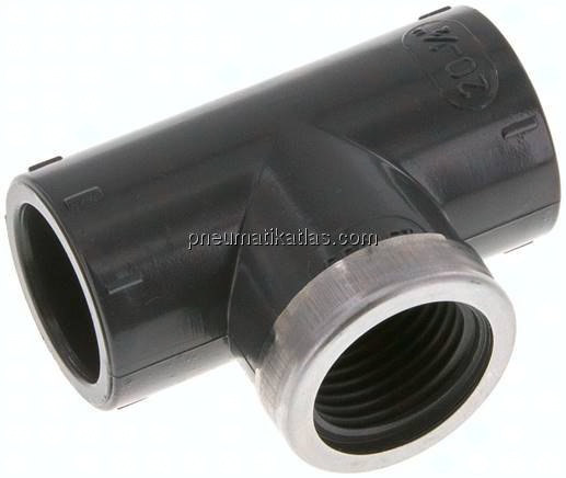 Klebe-Gewinde-T-Stück, PVC-U, 20mmxRp 1/2" IGx20mm