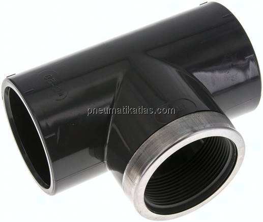 Klebe-Gewinde-T-Stück, PVC-U, 63mmxRp 2" IGx63mm