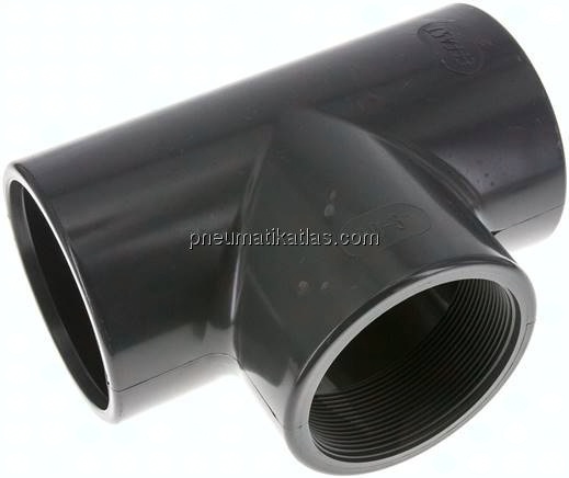 Klebe-Gewinde-T-Stück, PVC-U, 90mmxRp 3" IGx90mm