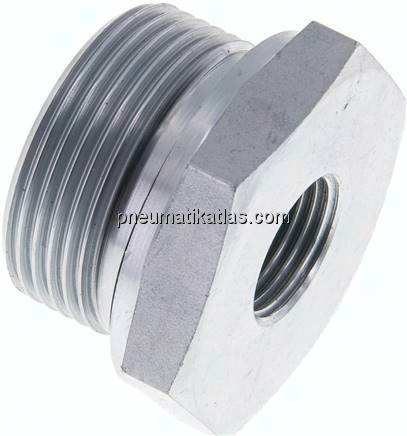 Hydraulik-Reduzierung G 1-1/4"(AG)-G 1/2"(IG), Stahl verzinkt, NBR-Dichtung