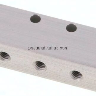 Verteilerleiste 2x G 1/8"-6x M 5, Aluminium eloxiert