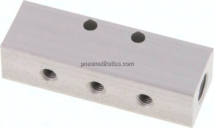 Verteilerleiste 2x G 1/8"-6x M 5, Aluminium eloxiert