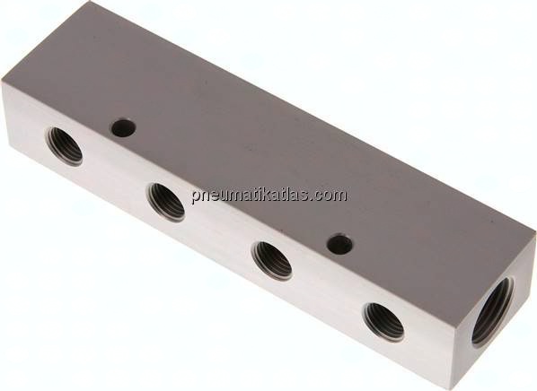 Verteilerleiste 2x G 1/2"-4x G 1/4", Aluminium eloxiert