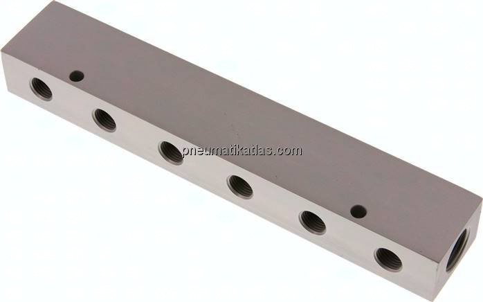 Verteilerleiste 2x G 1/2"-6x G 1/4", Aluminium eloxiert