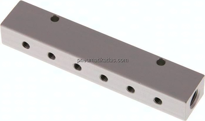 Verteilerleiste 2x G 1/8"-6x M 5, Aluminium eloxiert