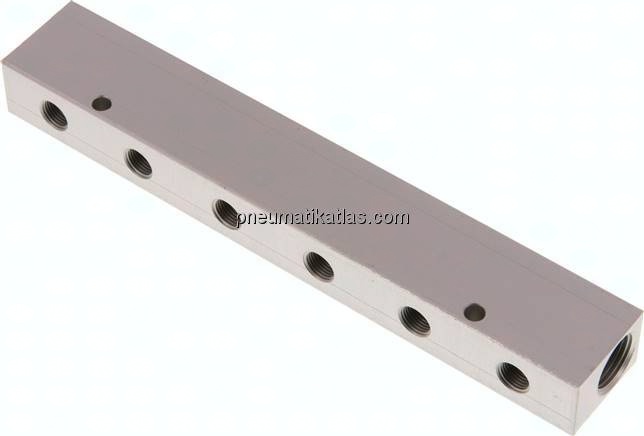 Verteilerleiste 2x G 3/8"-6x G 1/8", Aluminium eloxiert