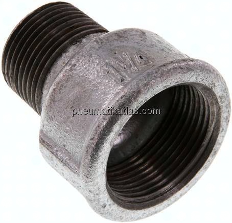 Reduziernippel R 1"(AG)-Rp 1-1/4"(IG), Temperguss verzinkt