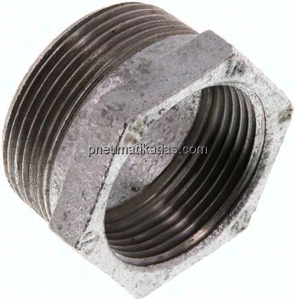 Reduziernippel R 1-1/2"(AG)-Rp 1-1/4"(IG), Temperguss verzinkt