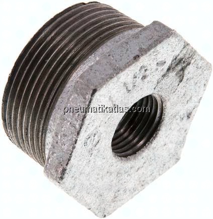 Reduziernippel R 1-1/2"(AG)-Rp 1/2"(IG), Temperguss verzinkt