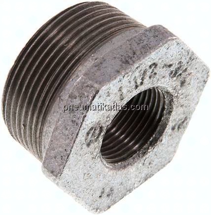 Reduziernippel R 1-1/2"(AG)-Rp 3/4"(IG), Temperguss verzinkt