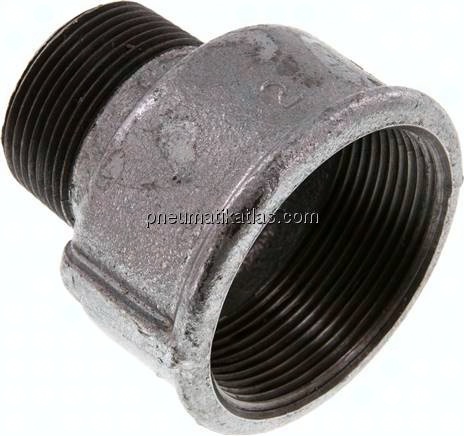 Reduziernippel R 1-1/4"(AG)-Rp 2"(IG), Temperguss verzinkt