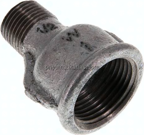 Reduziernippel R 1/2"(AG)-Rp 1"(IG), Temperguss verzinkt