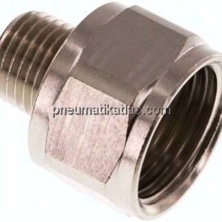 Reduziernippel R 1/4"(AG)-Rp 1/2"(IG), Messing vernickelt