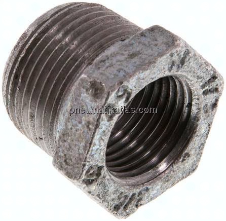 Reduziernippel R 3/4"(AG)-Rp 1/2"(IG), Temperguss verzinkt