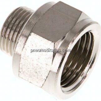 Reduziernippel G 3/8"(AG)-G 1/2"(IG), Messing vernickelt