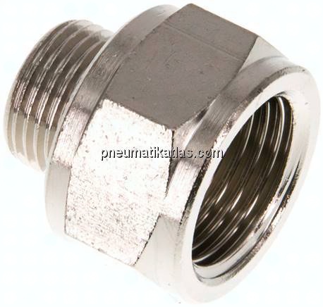 Reduziernippel G 3/8"(AG)-G 1/2"(IG), Messing vernickelt