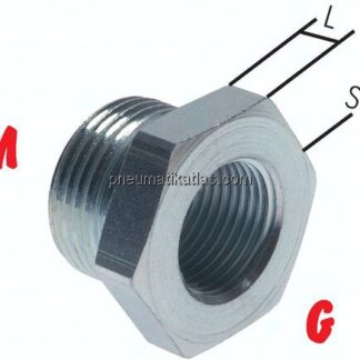Reduziernippel M 22x1,5(AG)-G 1/2"(IG), Stahl verzinkt