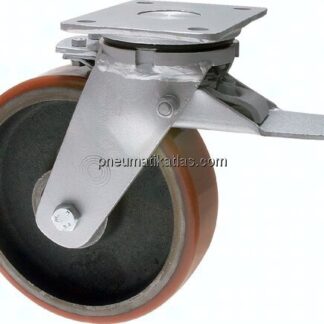 Polyurethan-Schwerlastrolle, Lenkrolle mit Totalfeststeller, 125mm