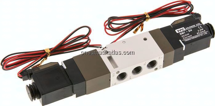 5/3-Wege Magnetventil, G 1/8", Mittelstellung geschlossen, 24 V DC