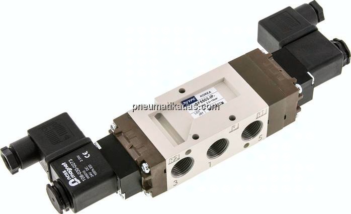 5/3-Wege Magnetventil, G 3/8", Mittelstellung belüftet, 24 V DC