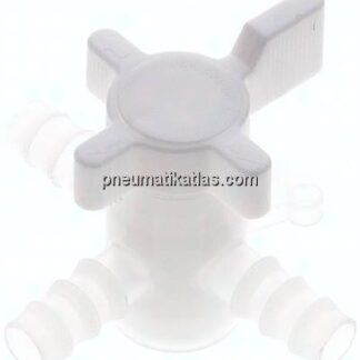 3-Wege Labor-Schlauchhahn (PVDF), 10 mm, T-Bohrung