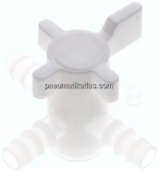 3-Wege Labor-Schlauchhahn (PVDF), 10 mm, T-Bohrung