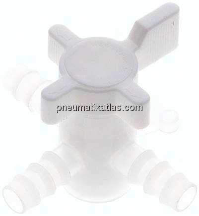 3-Wege Labor-Schlauchhahn (PVDF), 10 mm, T-Bohrung