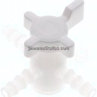 3-Wege Labor-Schlauchhahn (PVDF), 6 (1/4") mm, T-Bohrung