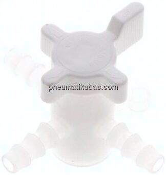 3-Wege Labor-Schlauchhahn (PVDF), 6 (1/4") mm, T-Bohrung