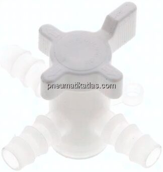 3-Wege Labor-Schlauchhahn (PVDF), 9 (3/8") mm, T-Bohrung