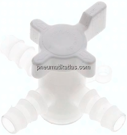 3-Wege Labor-Schlauchhahn (PVDF), 9 (3/8") mm, T-Bohrung