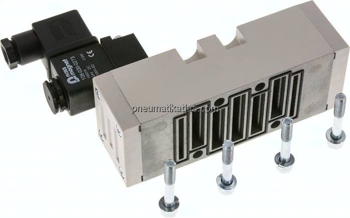ISO-Ventil (Größe 2), 5/2-Wege, Federrückstellung, 230 V AC