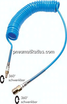 PUR-Spiralschlauch 6 x 4mm m. Kupplung, 3,0mtr. Arbeitslänge