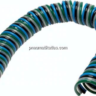 PU-Spiralschlauch 6 x 4mm 2,5mtr. Arbeitsl. Quattro-Schlauch (4-fach), radialer Abgang