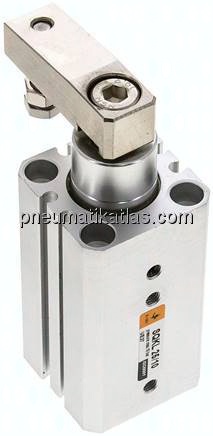 Schwenkspanner / Klemmzylinder Ø 25 mm, Klemmhub 10mm linksschwenkend (schwenkt beim Klemmen gegen d