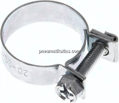 9mm Mini-Schlauchschelle, 20 - 22mm, Stahl verzinkt (W1)