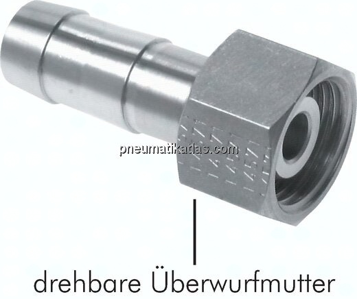 Schlauchtülle, mit Mutter G 3/8"-9 (3/8")mm, Messing vernickelt