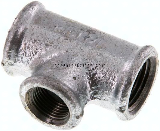 T-Stück Rp 1/2"-Rp 3/8"-Rp 1/2" (IG), Temperguss verzinkt