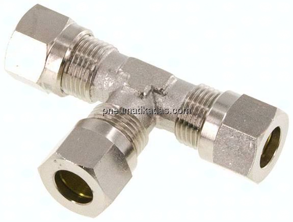 T-Schneidringverschraubung 8 LL (M12x1), Messing vernickelt