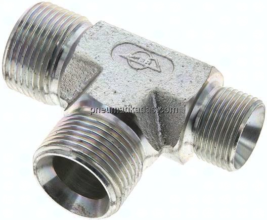 T-Stück, 60°Konus G 1"-G 1"-G 3/4" (AG), Stahl verzinkt