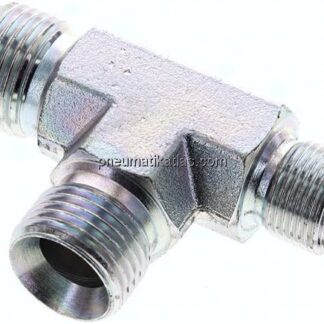 T-Stück, 60°Konus G 1/2"-G 1/2"-G 3/8" (AG), Stahl verzinkt