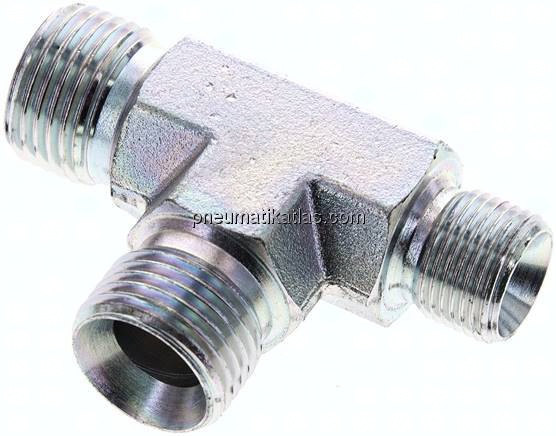 T-Stück, 60°Konus G 1/2"-G 1/2"-G 3/8" (AG), Stahl verzinkt