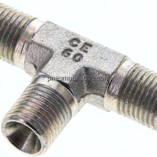 T-Stück, 60°Konus G 1/4"-G 1/4"-G 1/4" (AG), Stahl verzinkt