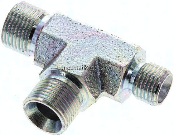 T-Stück, 60°Konus G 3/8"-G 3/8"-G 1/4" (AG), Stahl verzinkt