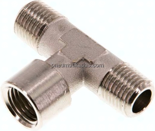 T-Stück R 1/4" (AG)-G 1/4" (IG), Messing vernickelt