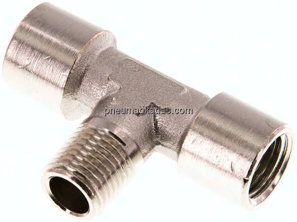 T-Einschraubstück G 1/4"(IG)-R 1/4"(AG), Messing vernickelt
