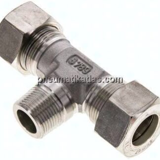 T-Schneidringverschraubung M 22x1,5 (konisch)-18 L (M26x1,5), Klemmring 1.4571 (NC)